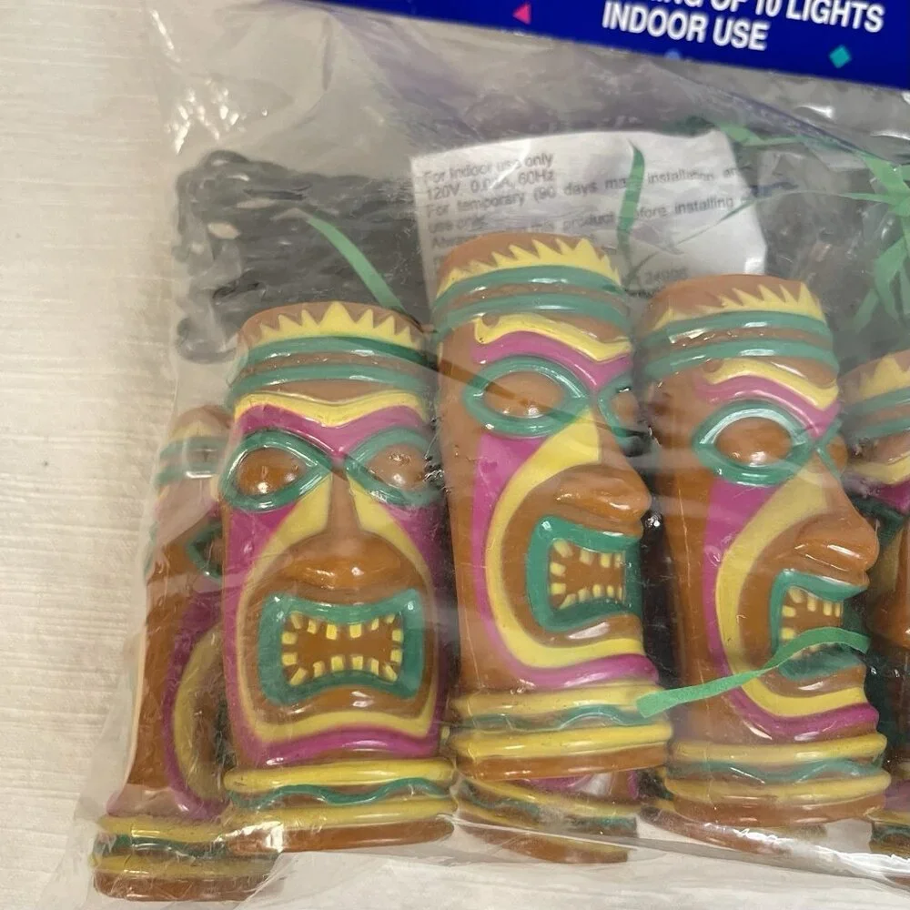 Amscan Tiki Party Lights 10 Blow Mold Style Covers RV Camper Luau Decor 14ft NOS